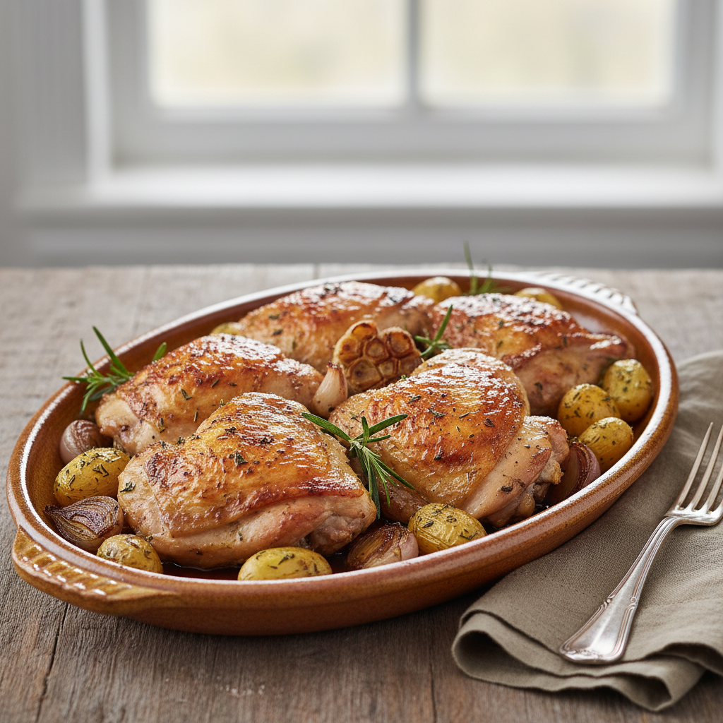 Photo de Recette des cuisses de poulet au four à la peau croustillante