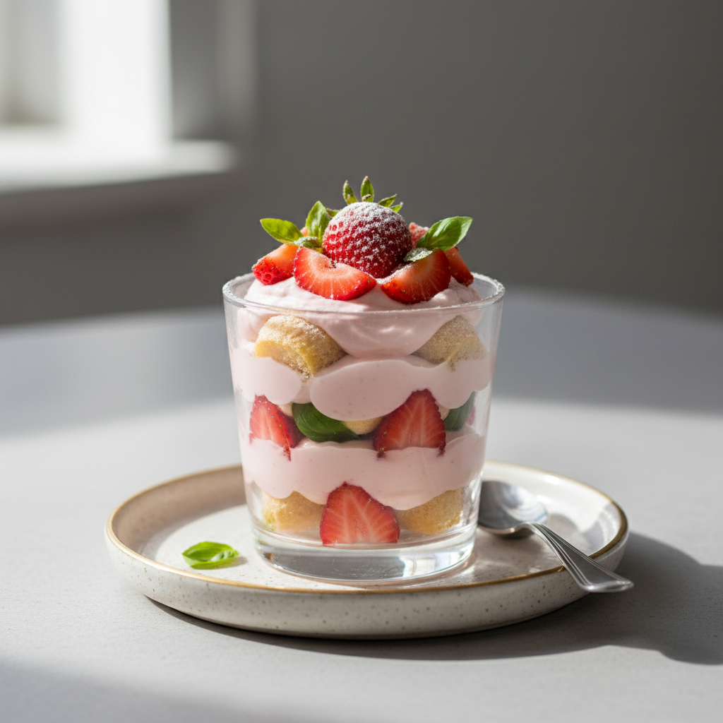 Photo de Recette de tiramisu aux fraises fraîches et basilic
