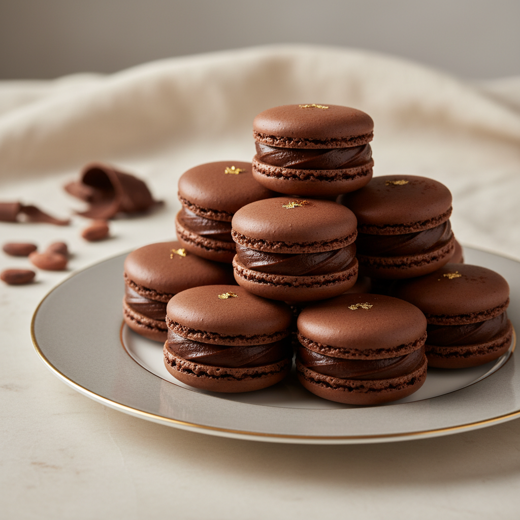 Photo de Recette de macarons au chocolat intense et ganache soyeuse