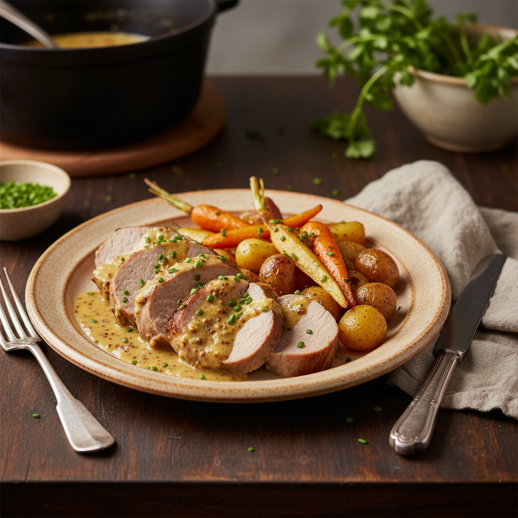 Photo de Recette de filet mignon de porc à la crème de moutarde