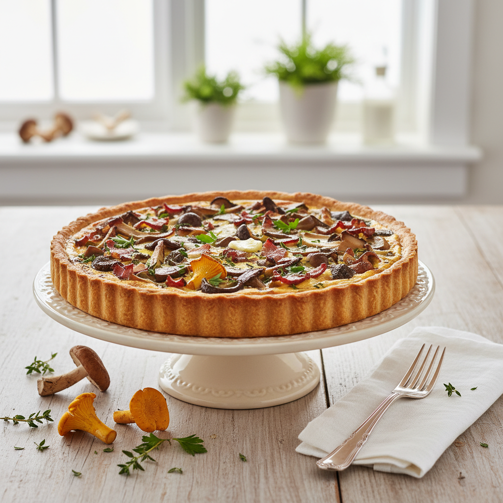 Photo de Recette de tarte salée forestière aux lardons fumés