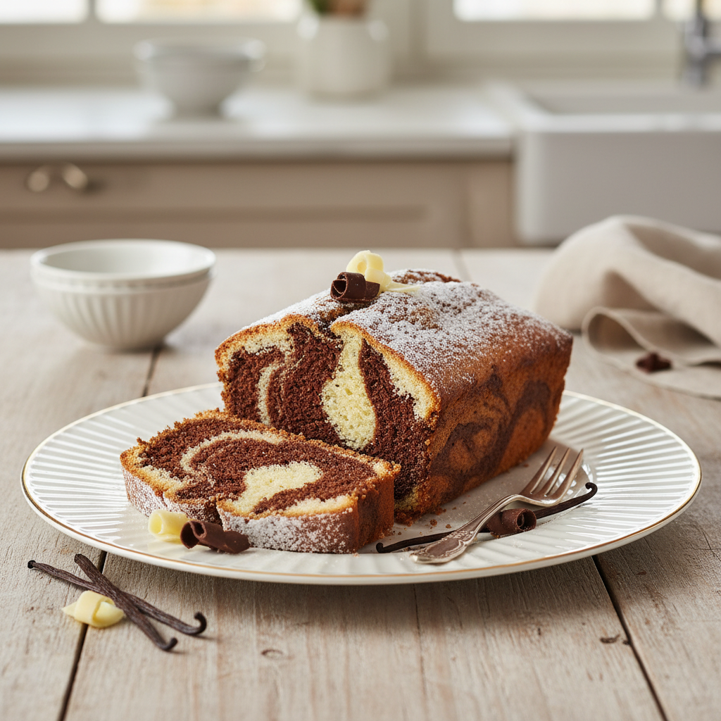 Photo de Recette du cake marbré vanille chocolat à l'ancienne