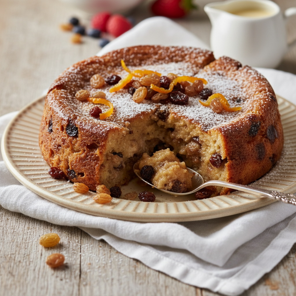 Photo de Recette du pudding au pain traditionnel et aux raisins