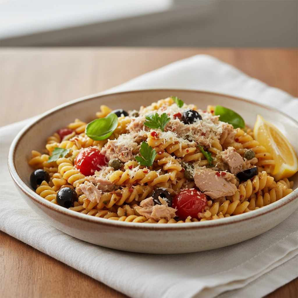 Photo de Recette de pâtes au thon savoureuses à la méditerranéenne