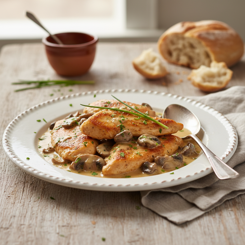 Photo de Recette des aiguillettes de poulet à la crème et champignons