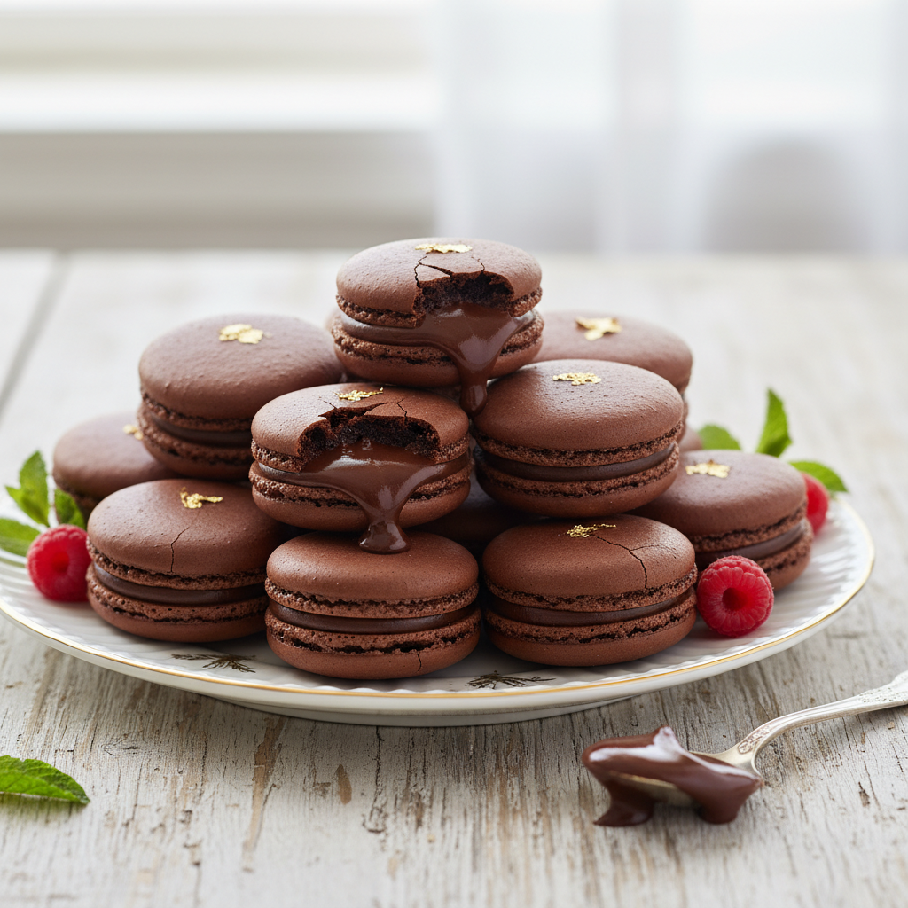 Photo de Recette de macarons au chocolat noir et cœur onctueux