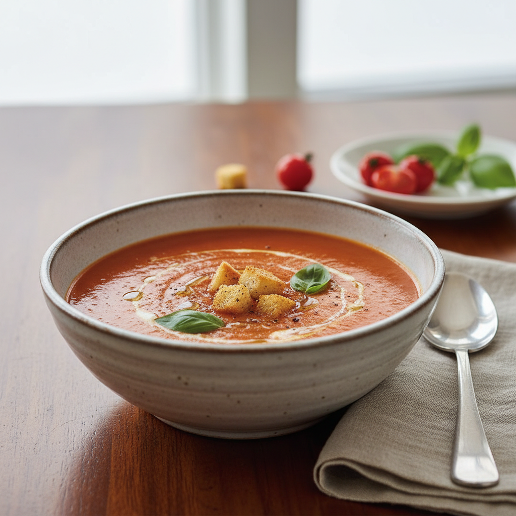 Photo de Recette de soupe à la tomate onctueuse et parfumée