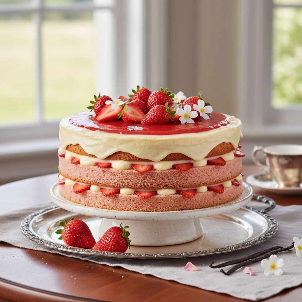 Photo de Recette de gâteau moelleux à la fraise et à la vanille bourbon