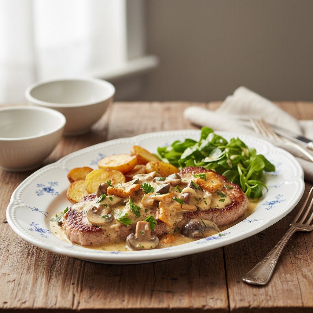 Photo de Recette de l'escalope de veau à la crème et aux champignons
