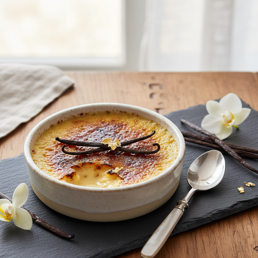 Photo de Recette de la crème brûlée onctueuse à la vanille bourbon