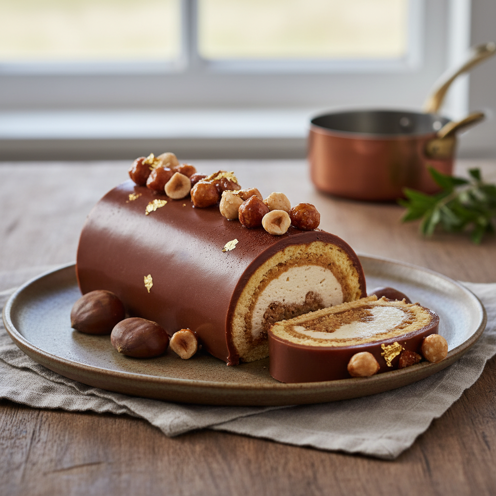 Photo de Recette de la bûche fondante aux marrons et noisettes