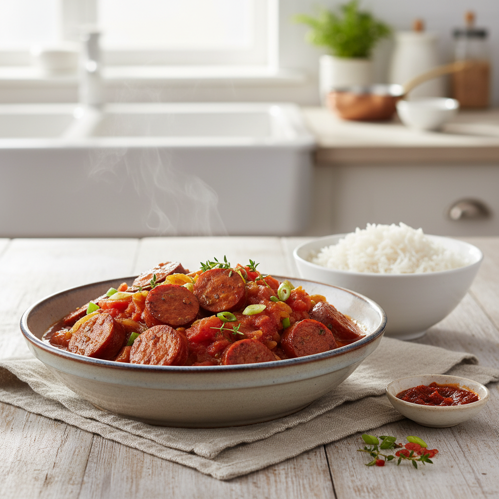 Photo de Recette de rougail saucisses réunionnais aux saveurs fumées