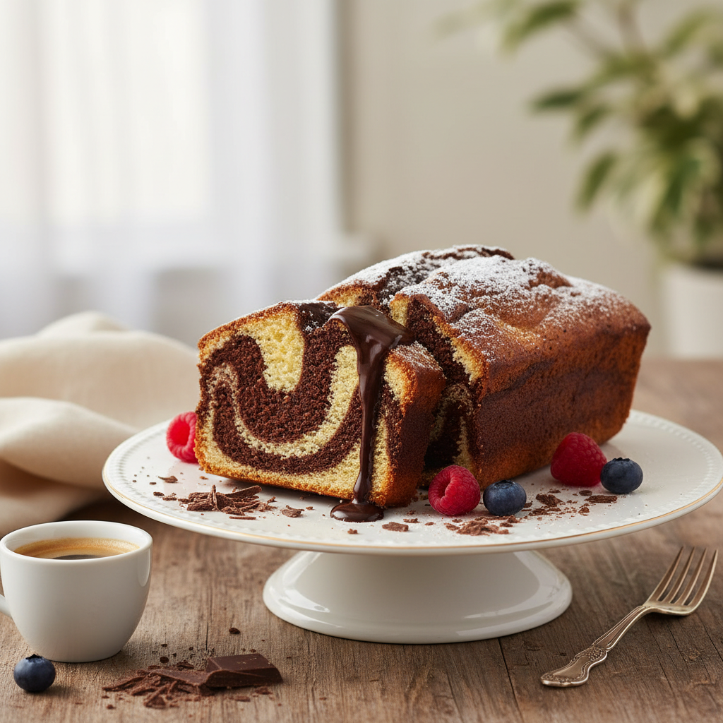 Photo de Recette d'un cake marbré ultra moelleux au chocolat noir