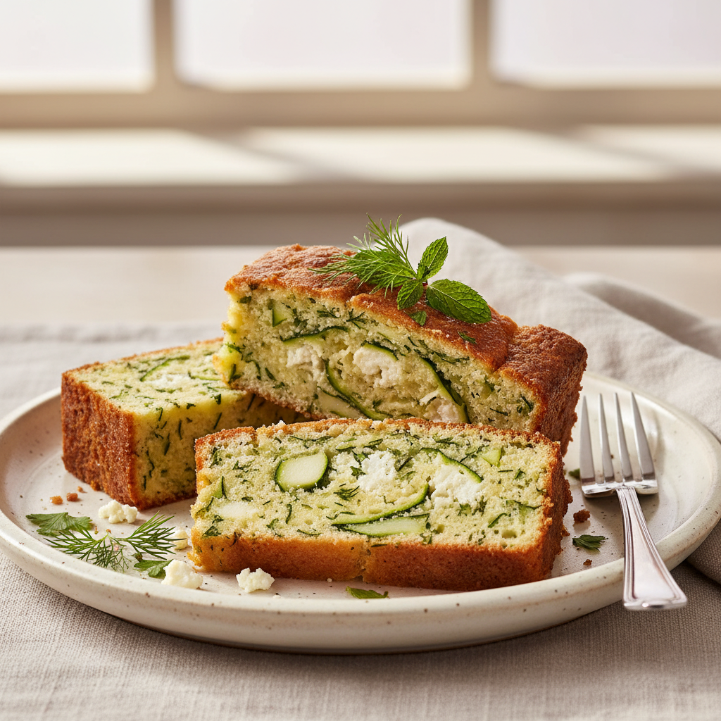 Photo de Recette de cake courgette feta moelleux aux herbes fraîches
