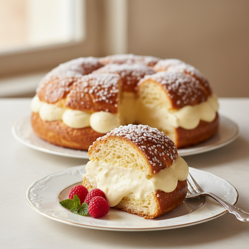 Photo de Recette d'une tarte tropézienne fondante à la crème diplomate