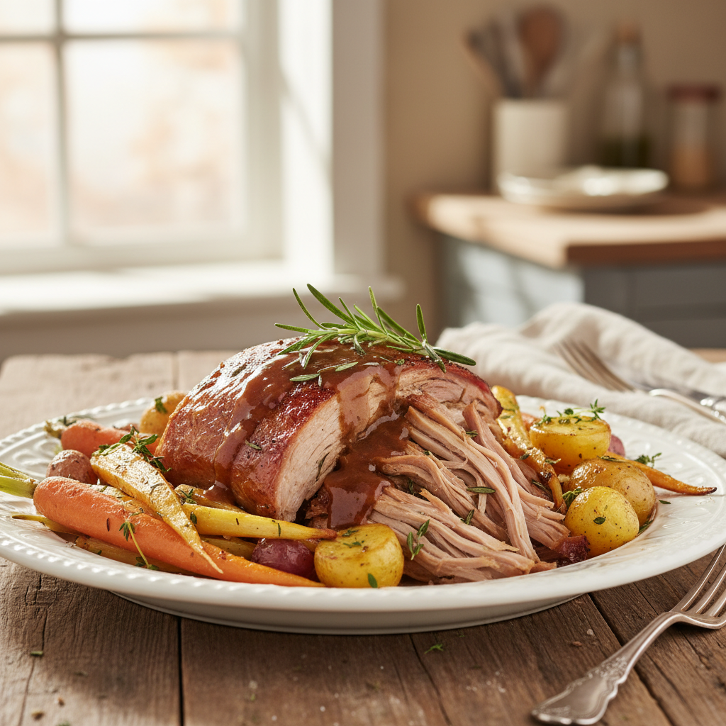 Photo de Recette de l'épaule de porc fondante rôtie au four