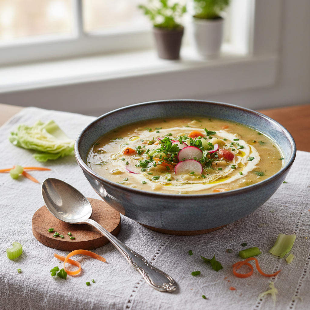 Photo de Recette de soupe aux choux minceur aux légumes frais