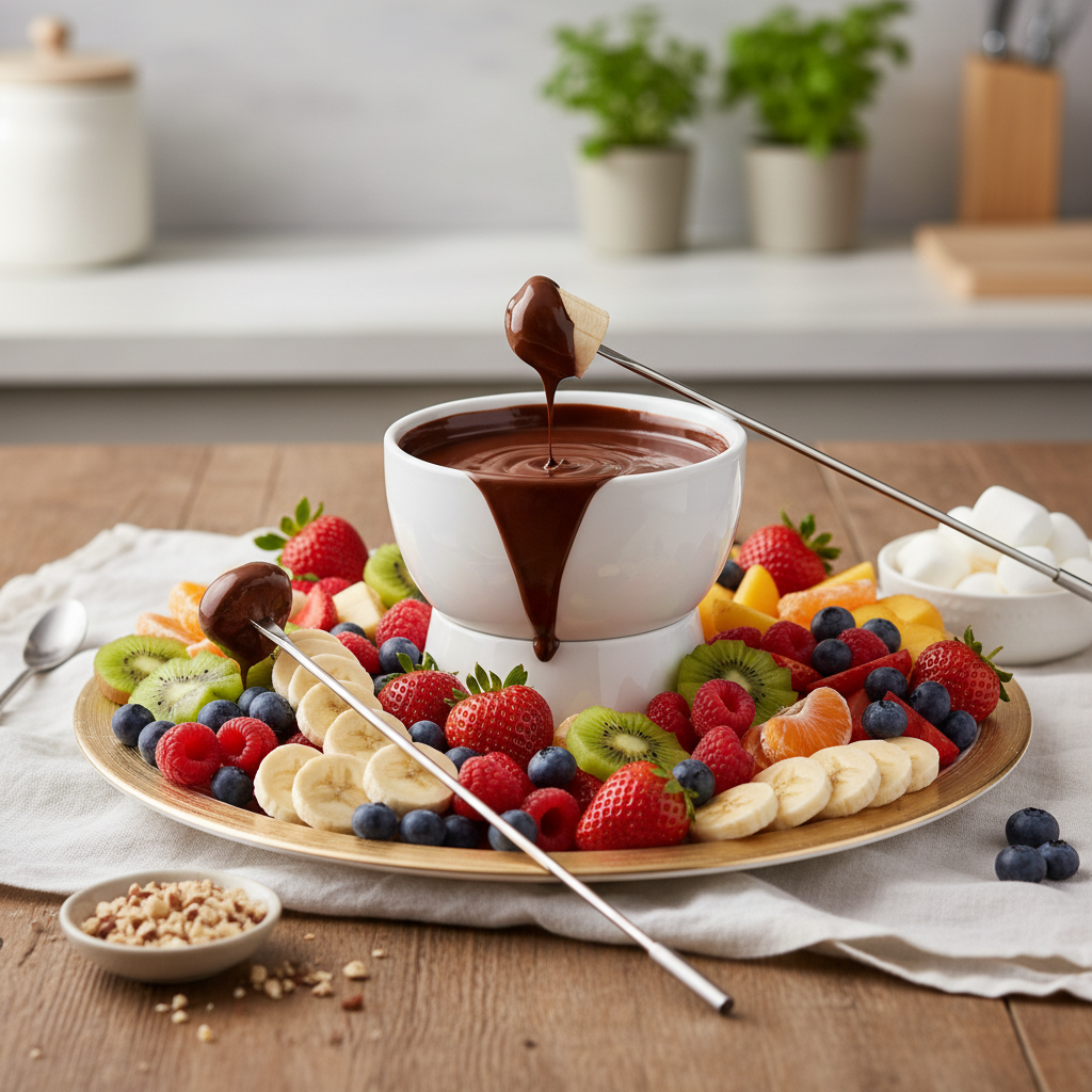 Photo de Recette de fondue au chocolat onctueuse et ses fruits
