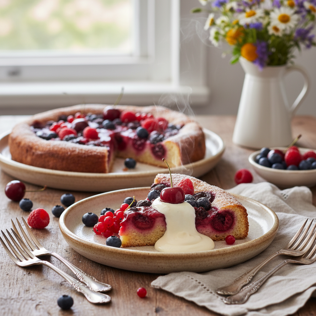 Photo de Recette de clafoutis aux fruits rouges et crème d'Isigny
