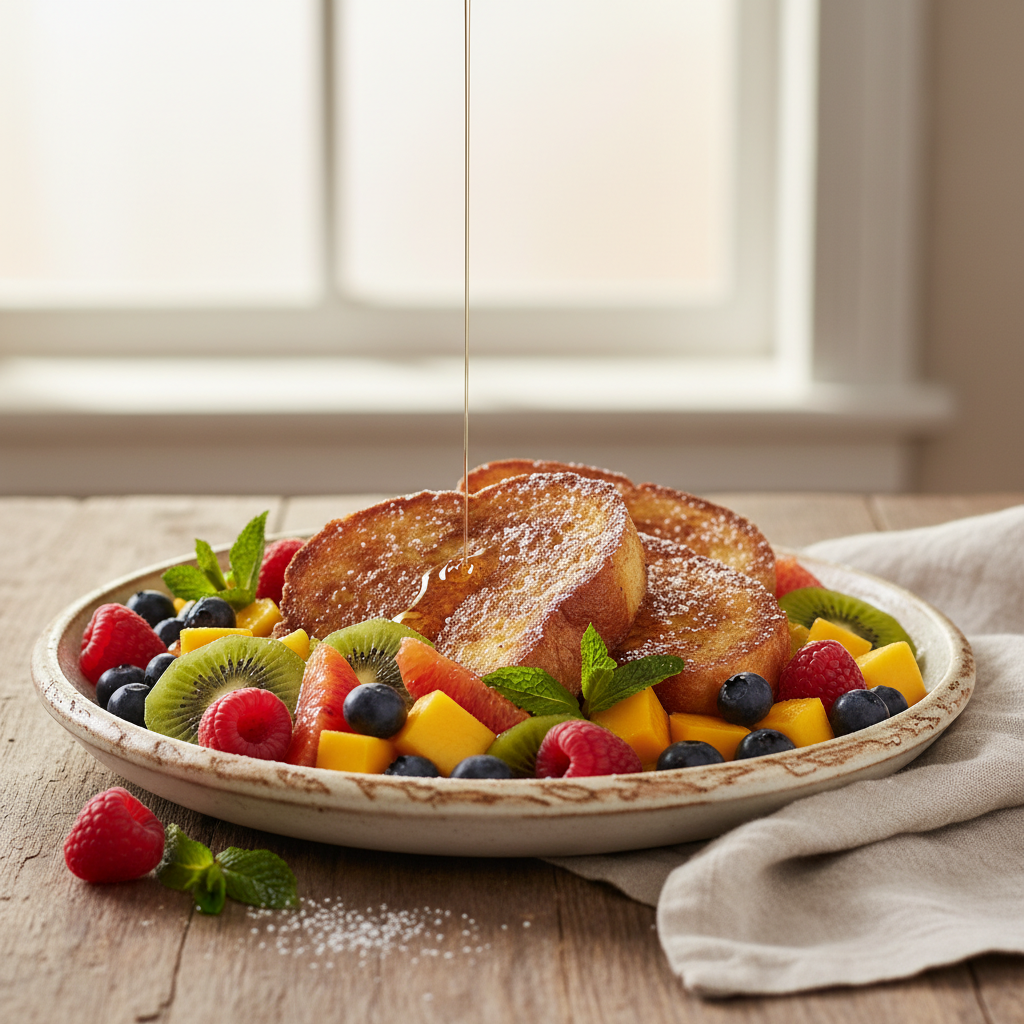 Photo de Recette de pain perdu léger à la cannelle et aux fruits