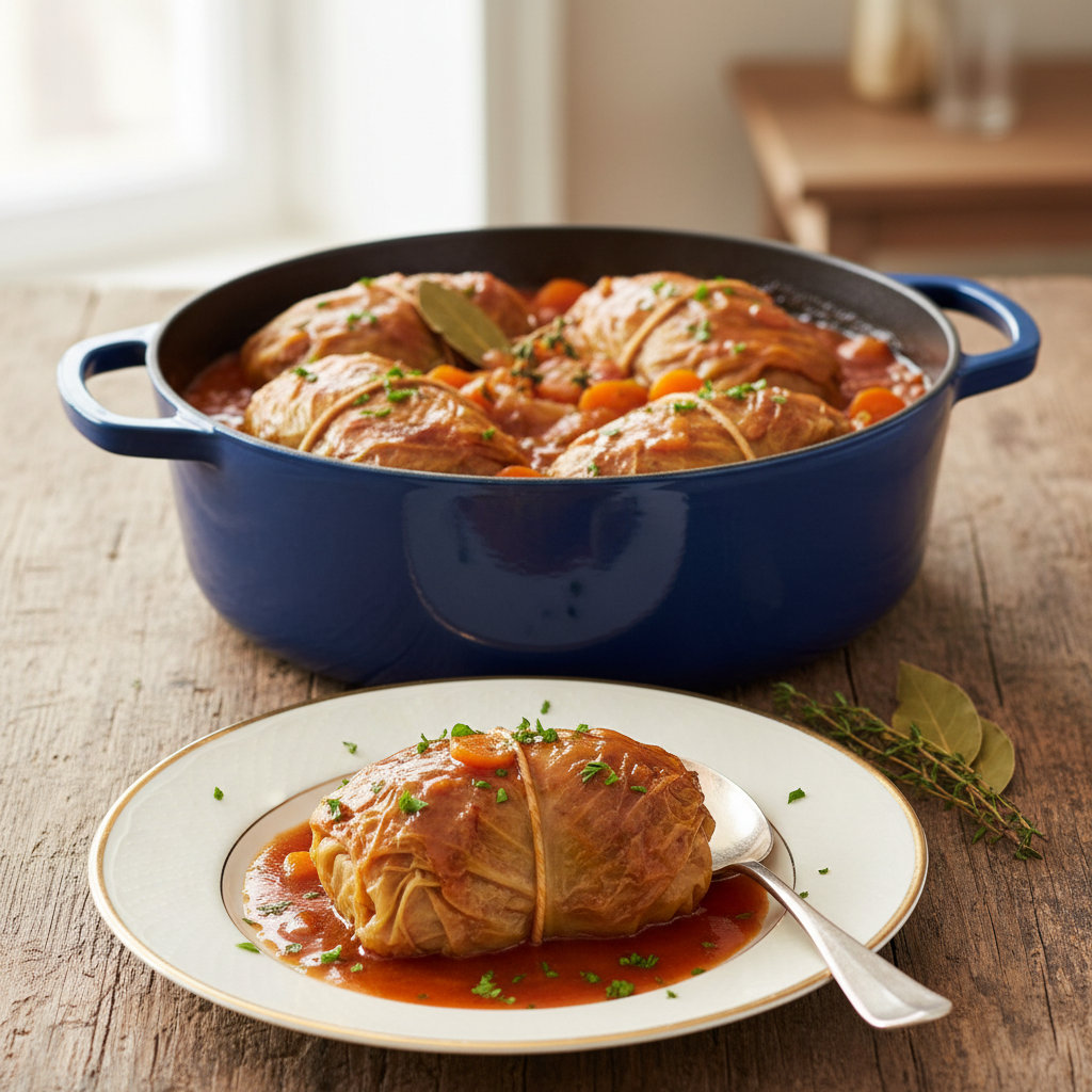 Photo de Recette du chou farci traditionnel mijoté en cocotte