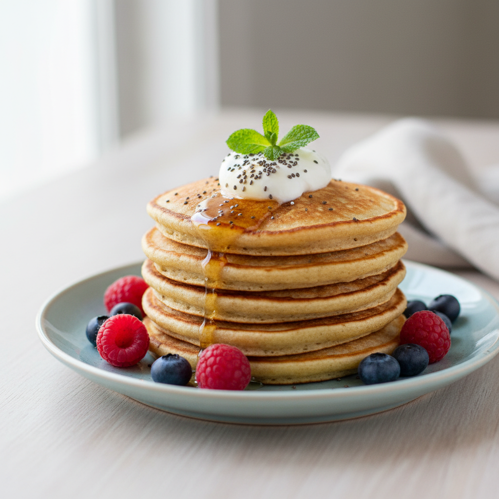 Photo de Recette de pancakes healthy à la farine d'épeautre et yaourt