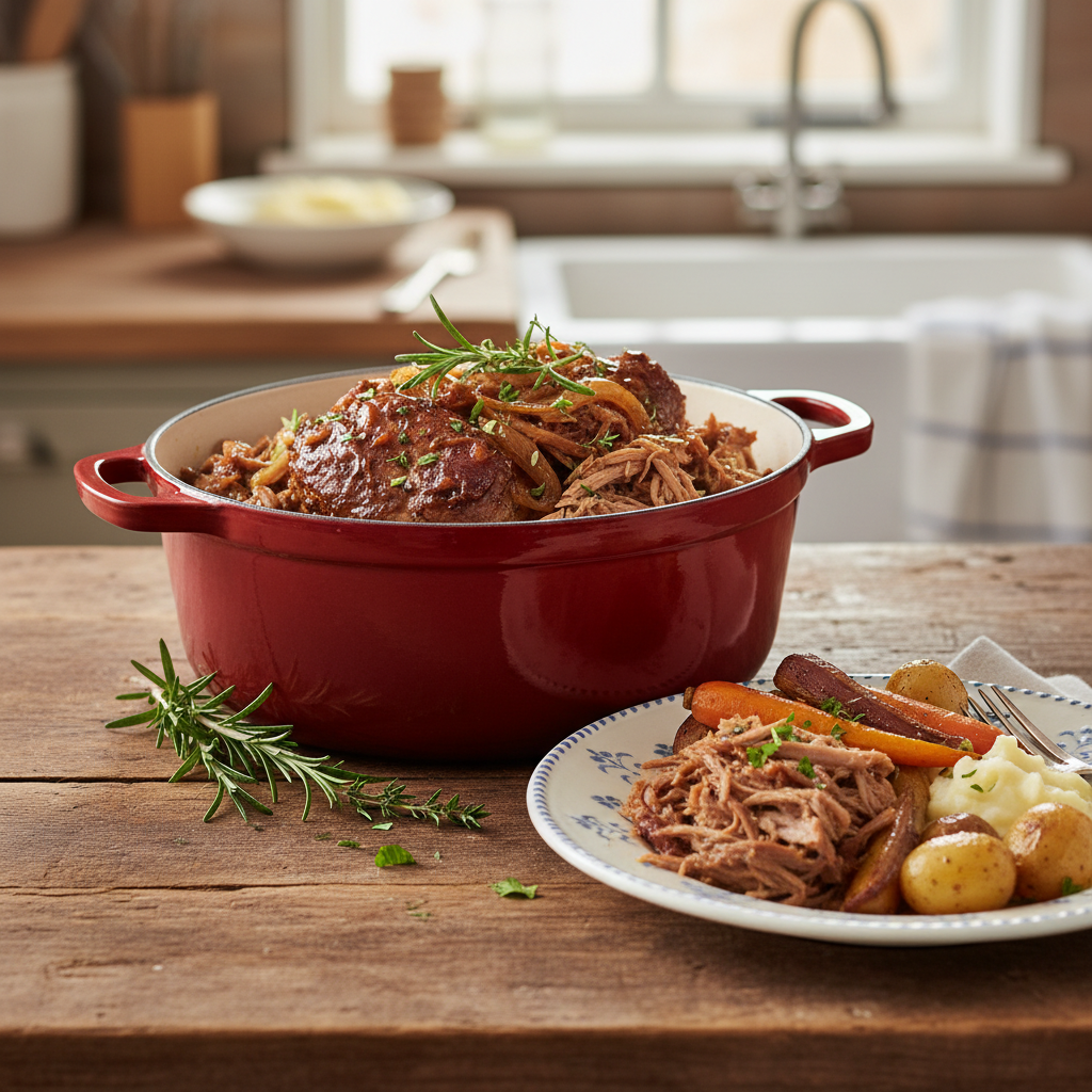 Photo de Recette de l'effiloché de porc fondant à la cocotte