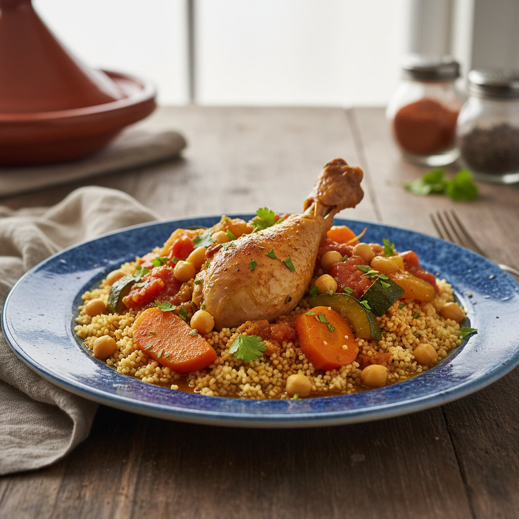 Photo de Recette de couscous au poulet traditionnel et fondant