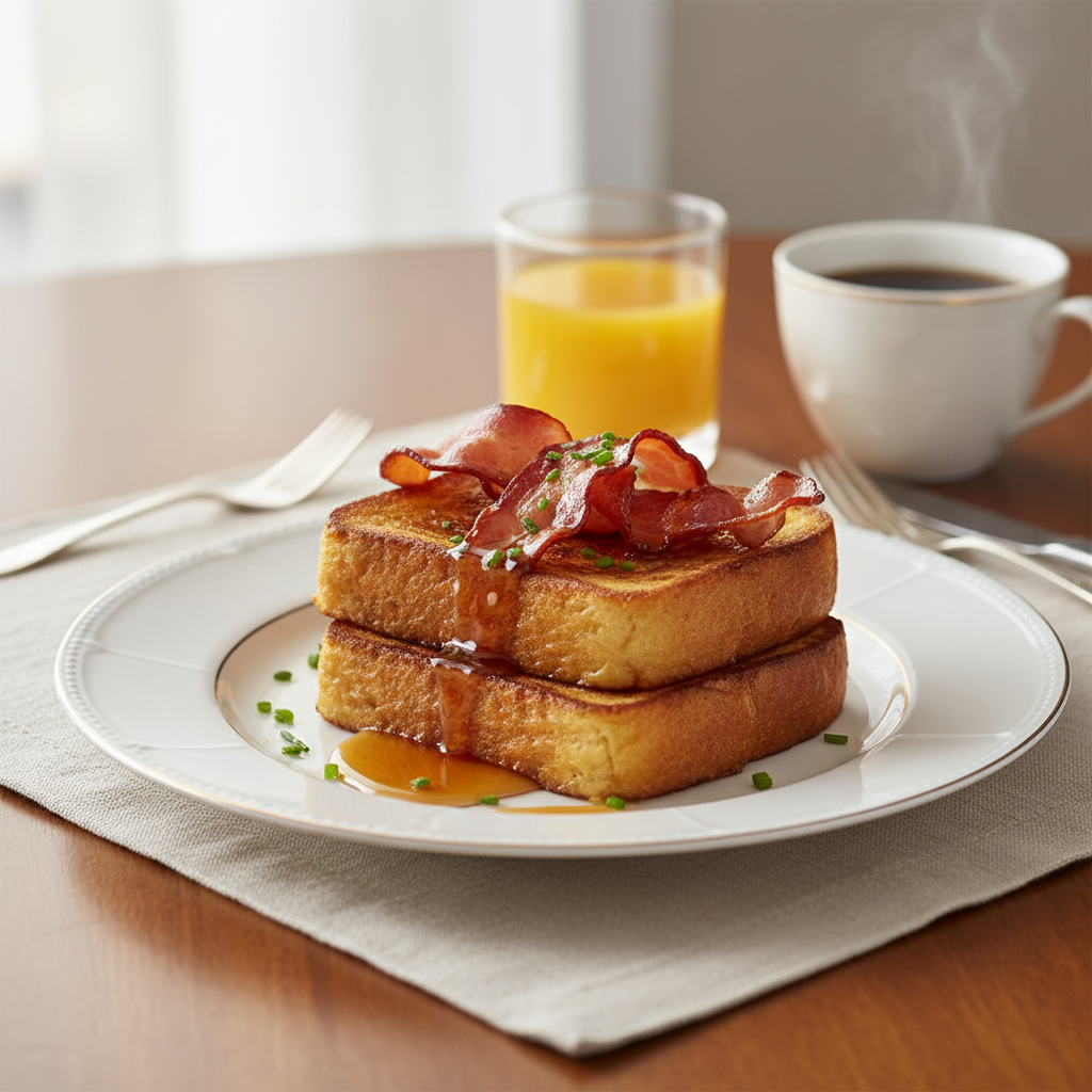 Photo de Recette du pain perdu salé au bacon et sirop d'érable