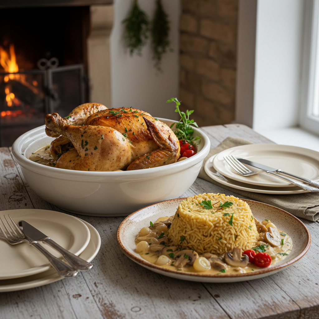 Photo de Recette de poulet à la crème et son riz pilaf fondant