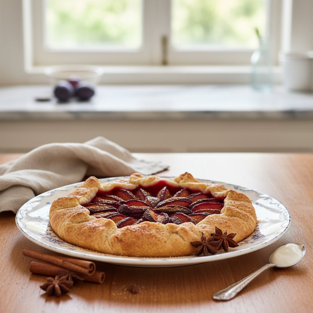 Photo de Recette de tarte aux prunes rustique à la cannelle
