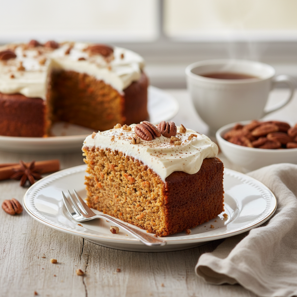 Photo de Recette de carrot cake moelleux aux épices et noix de pécan