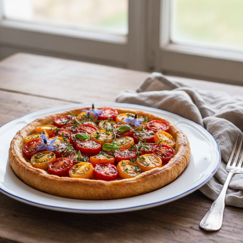 Photo de Recette de tarte à la tomate provençale et herbes fraîches