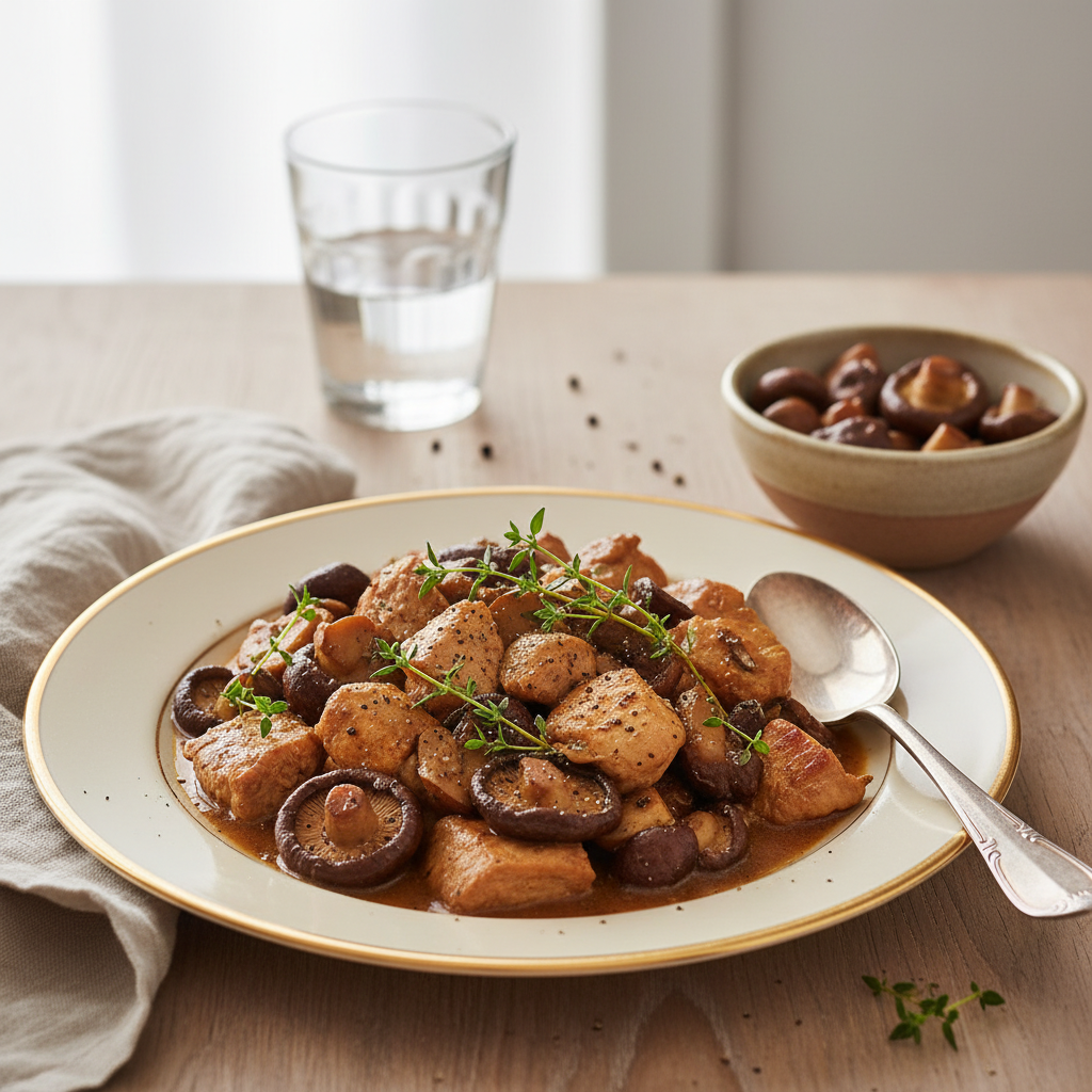 Photo de Recette de sauté de dinde aux champignons et thym frais