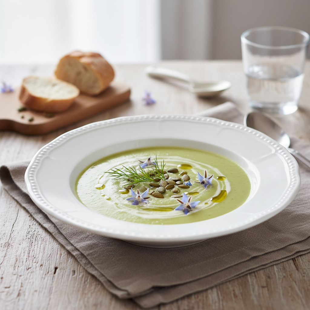 Photo de Recette de soupe aux courgettes veloutée et parfumée
