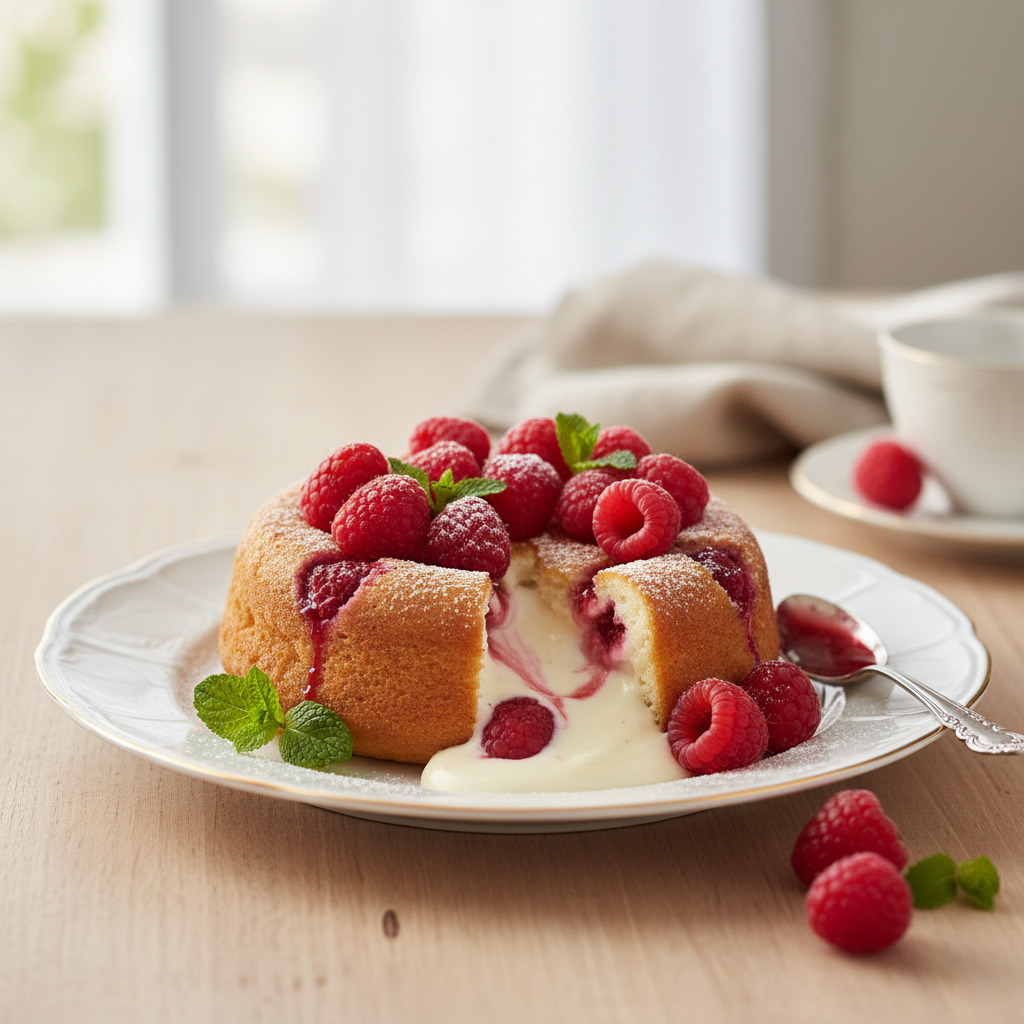 Photo de Recette de gâteau fondant au mascarpone et framboises