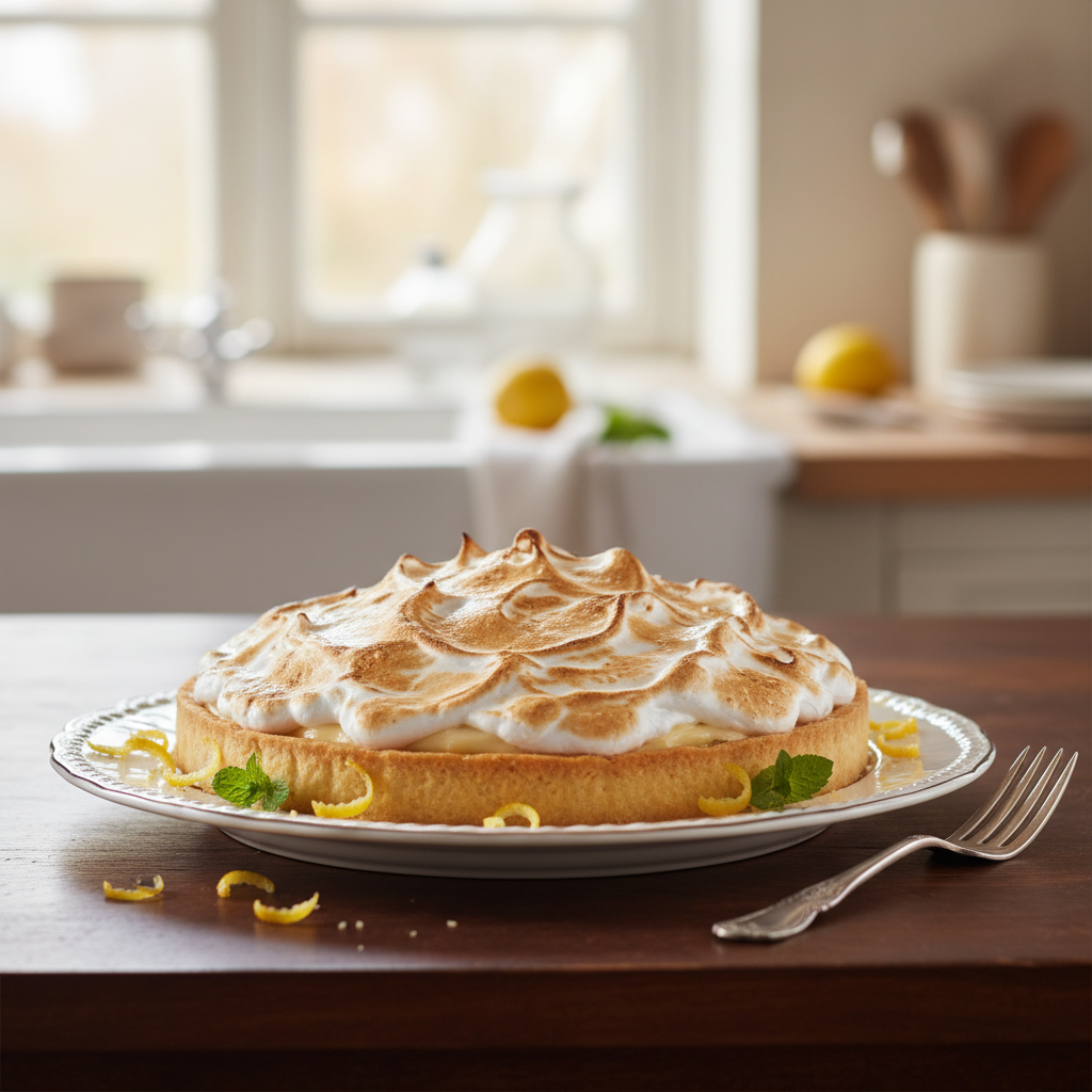 Photo de Recette de tarte aux citrons meringuée onctueuse et acidulée