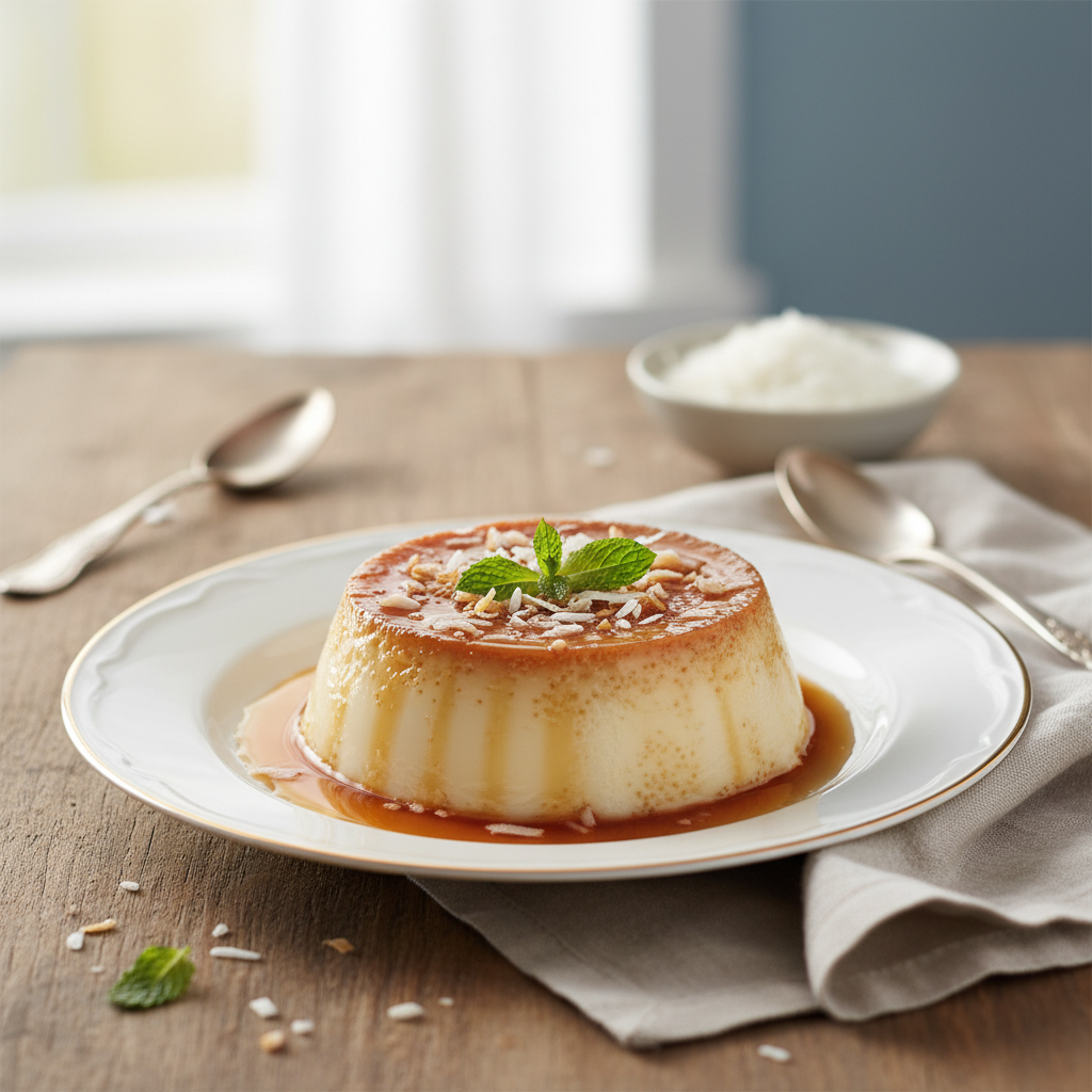 Photo de Recette de flan à la noix de coco fondant et onctueux