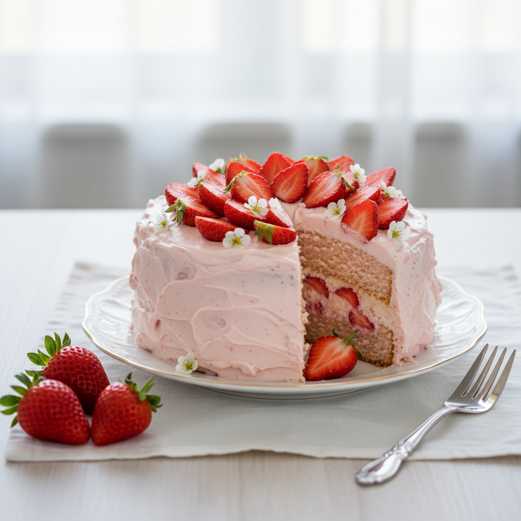 Photo de Recette de gâteau aux fraises moelleux et parfumé