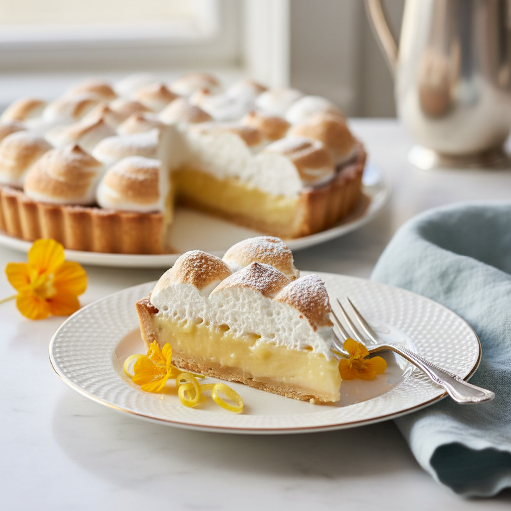 Photo de Recette de tarte au citron meringuée onctueuse et acidulée