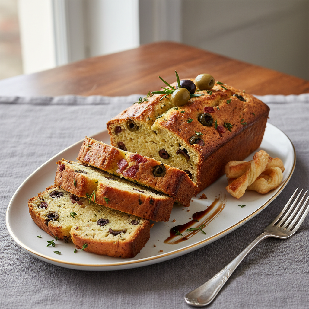 Photo de Recette de cake au lard fumé et aux olives traditionnel