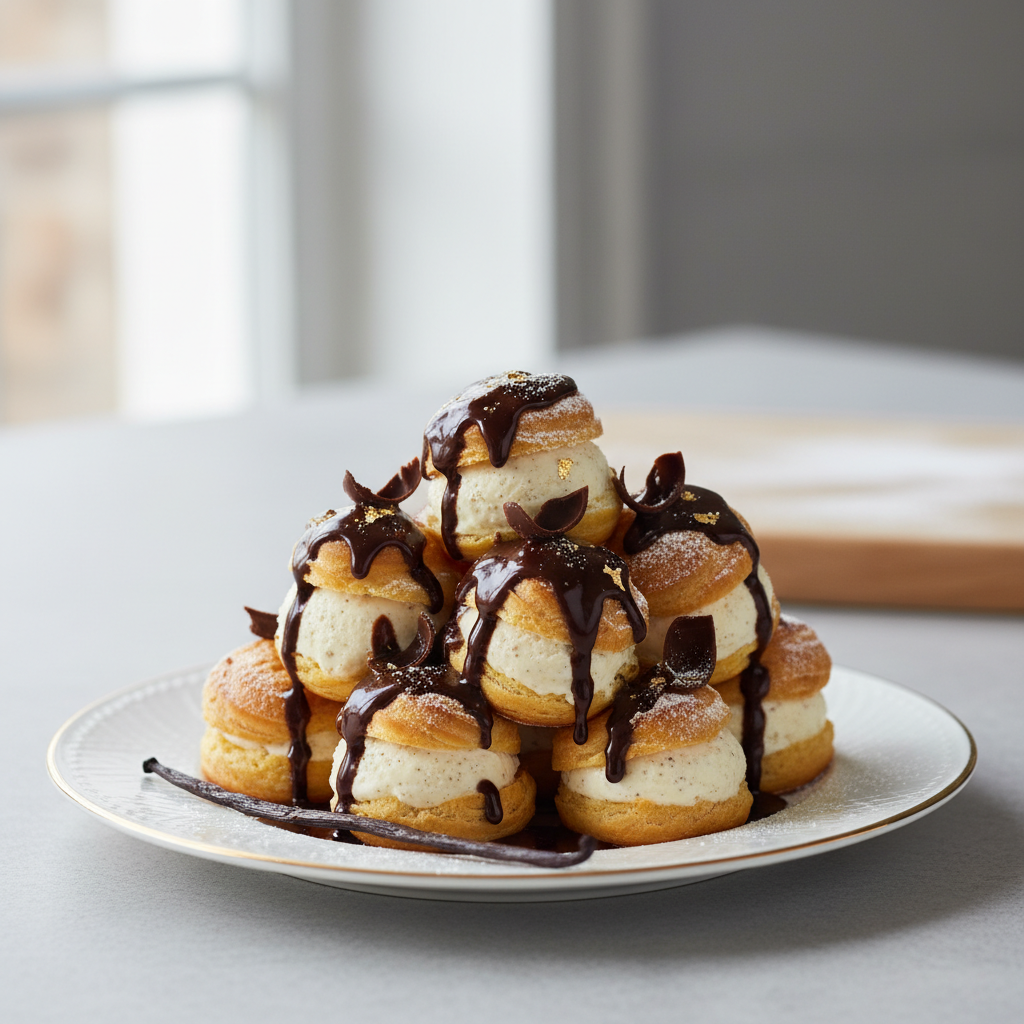 Photo de Recette des profiteroles au chocolat noir et vanille