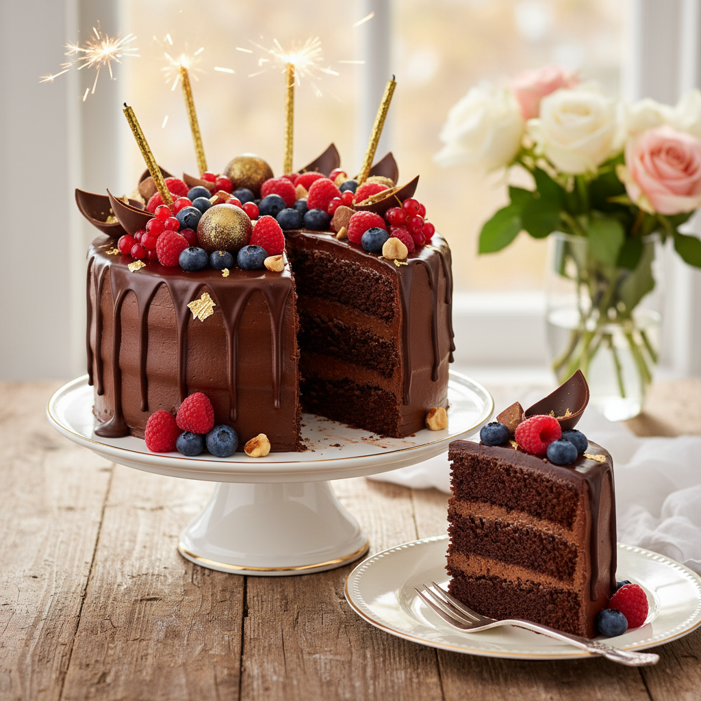 Photo de Recette du gâteau au chocolat d'anniversaire gourmand et festif