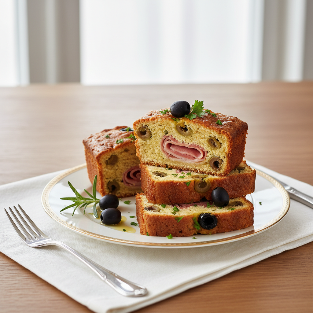 Photo de Recette de cake salé aux olives et jambon de pays