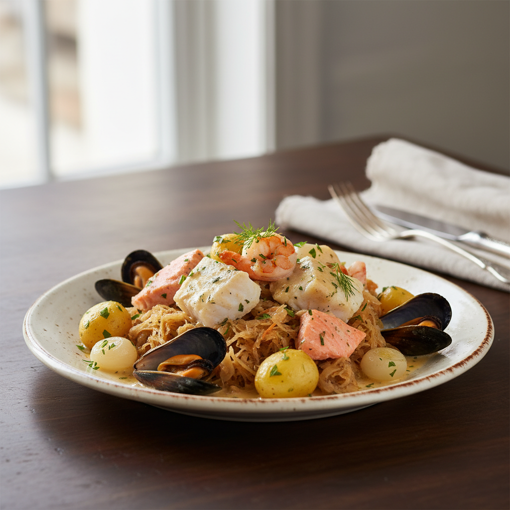 Photo de Recette de la choucroute de la mer aux trois poissons