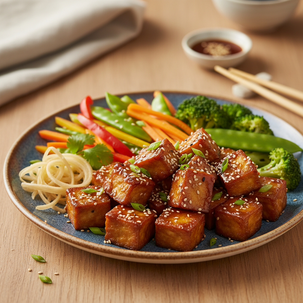 Photo de Recette de tofu croustillant laqué au soja et gingembre