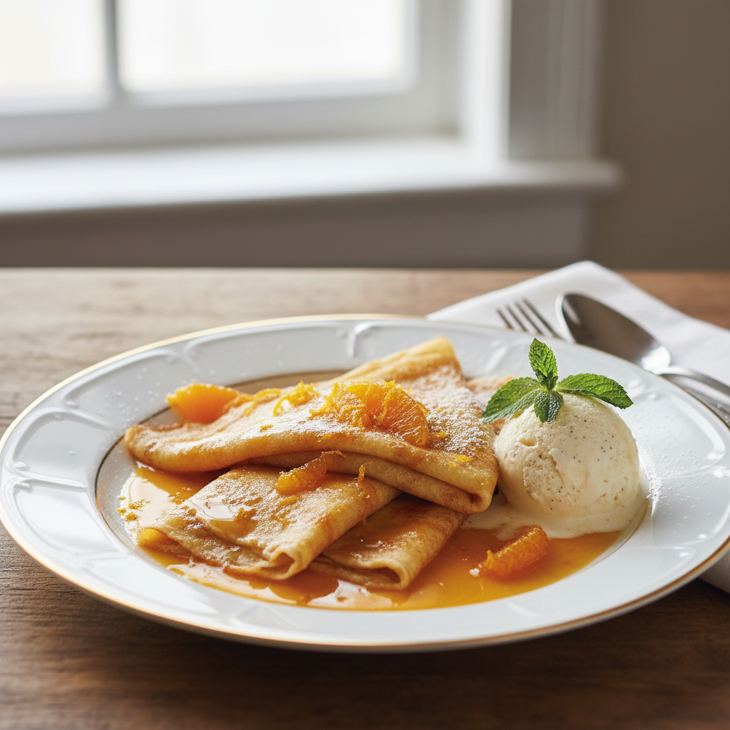 Photo de Recette de crêpes Suzette au beurre d'orange et Grand Marnier