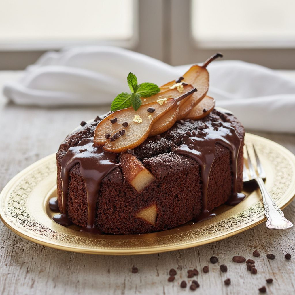 Photo de Recette de gâteau poire chocolat intense et très moelleux