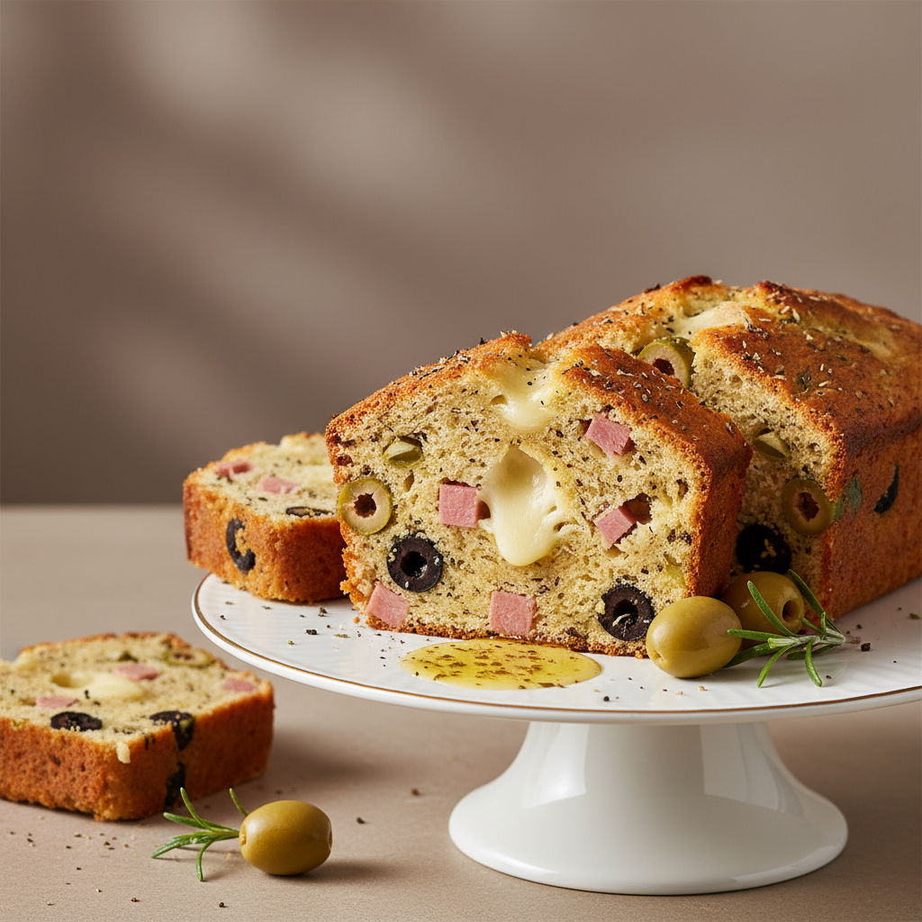 Photo de Recette de cake aux olives jambon et gruyère fondant