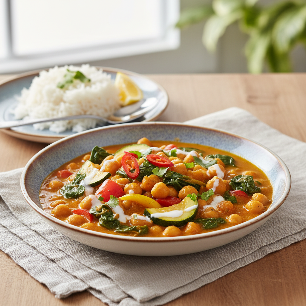 Photo de Recette du curry de pois chiches aux épinards frais